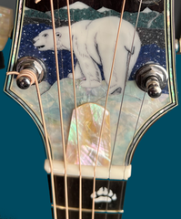 Leach 25th Anniversary Polar Bear Guitar headstock inlay close up